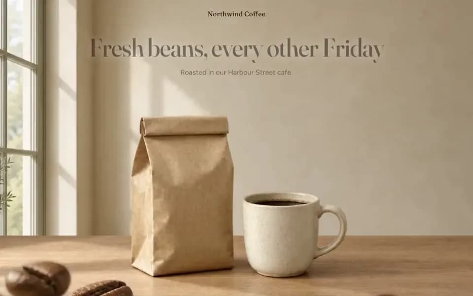 A frame from the start: the Northwind Coffee hero on desktop