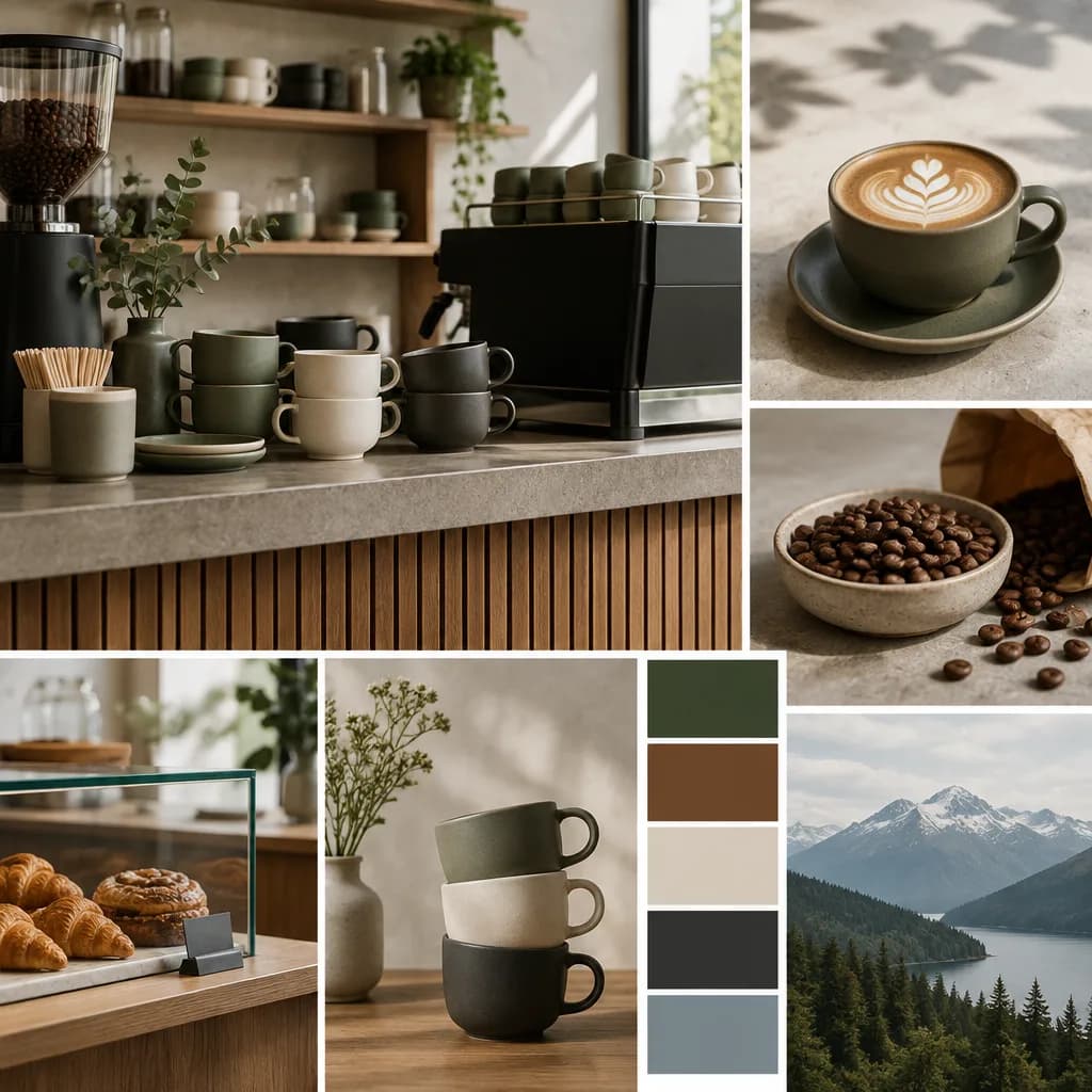 Matte ceramic cups on a cafe counter in soft daylight